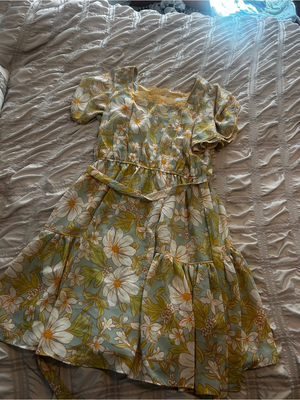 Rachel Parcell Sage Floral Puff Sleeve Dress with Yellow Accents
